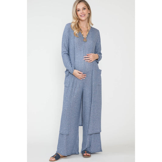 Maternity Maxi Wide Ribbed Jumpsuit & Cardigan 2Pc Set