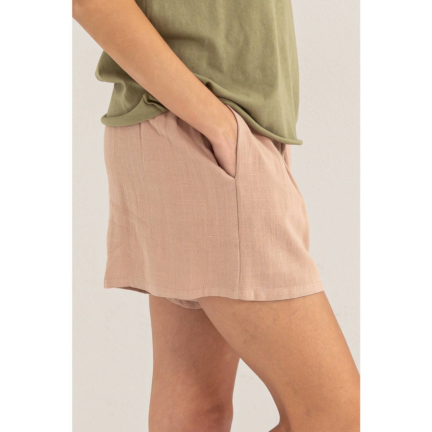 Stretchy Linen Paperbag Shorts, Clay