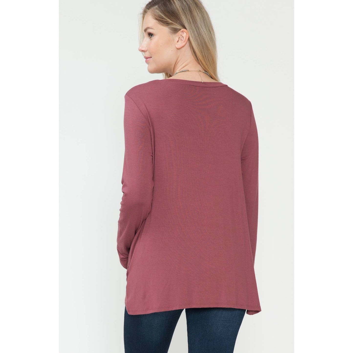 Maternity Front Hem Twist Basic Solid Long Sleeve Solid Top