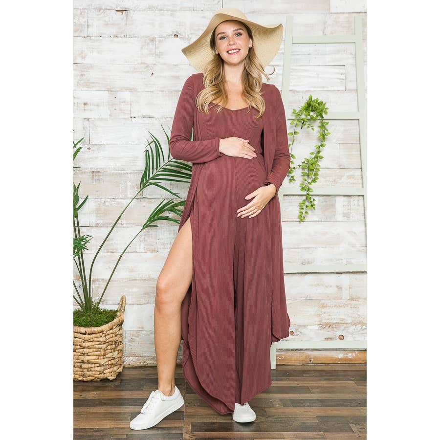 Maternity Maxi Ribbed Cami Jumpsuit & Cardigan 2pc Set