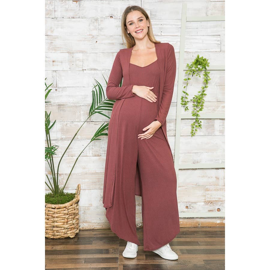 Maternity Maxi Ribbed Cami Jumpsuit & Cardigan 2pc Set