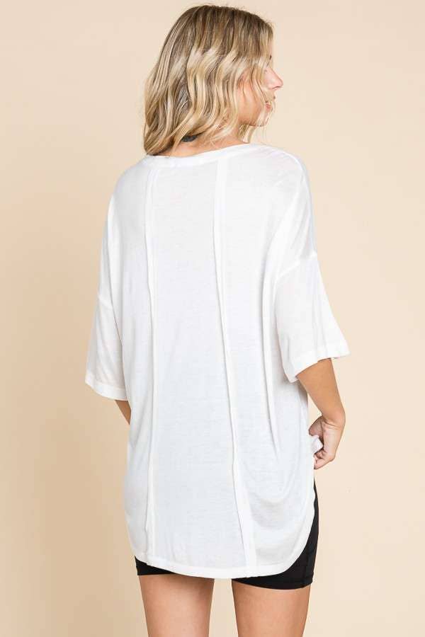 Exposed Seam Button Detail Sleeve Top, Soft White