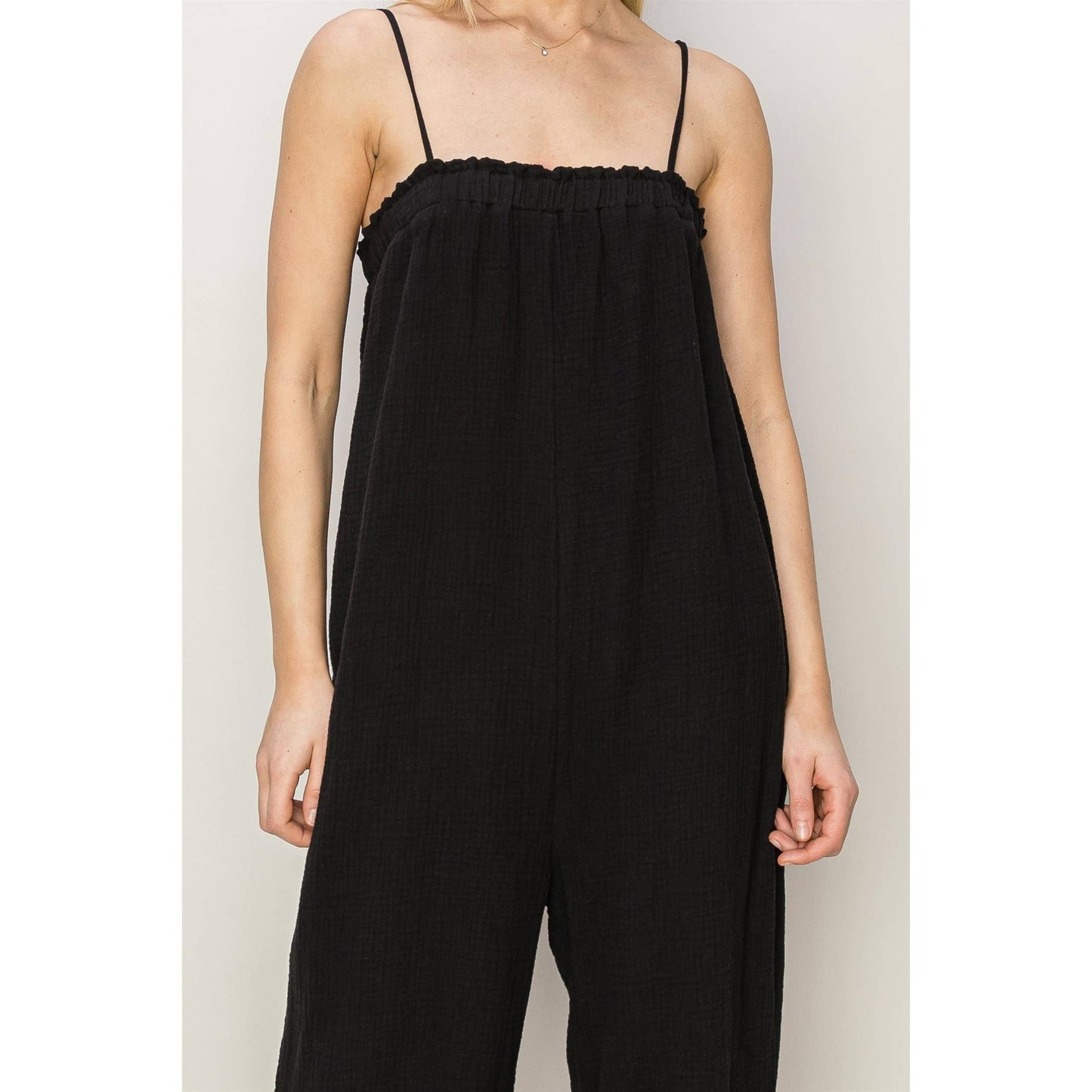 100% Cotton Gauzy Mama Maternity Jumpsuit, Black