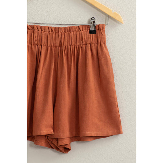 Stretchy Linen Paperbag Shorts, Clay