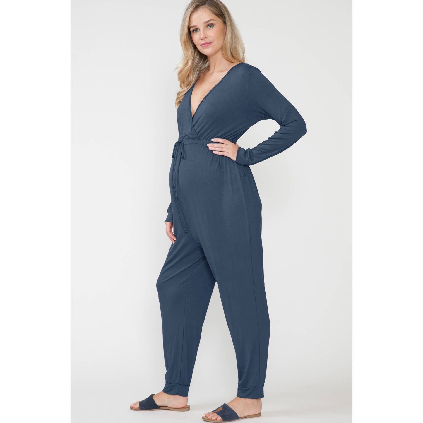 Maternity & Nursing Friendly Wrap Tie Loungewear Relaxed Jumpsuit