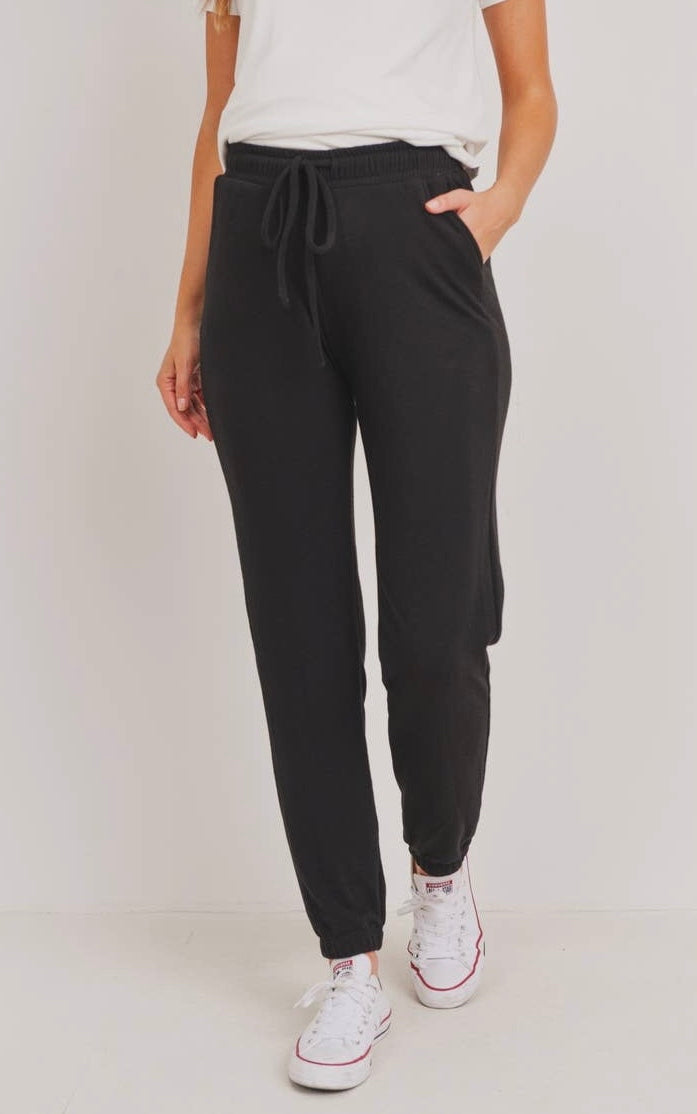 Hello Miz Two-Toned Brushed Terry Maternity Sweatpants, Black