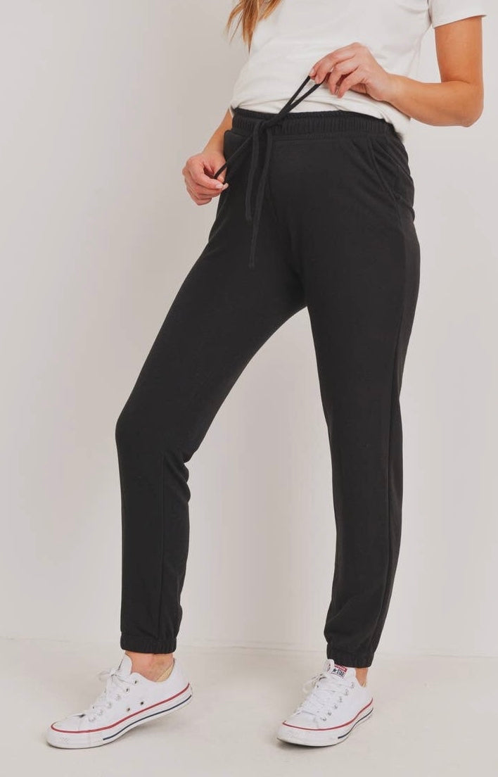 Hello Miz Two-Toned Brushed Terry Maternity Sweatpants, Black