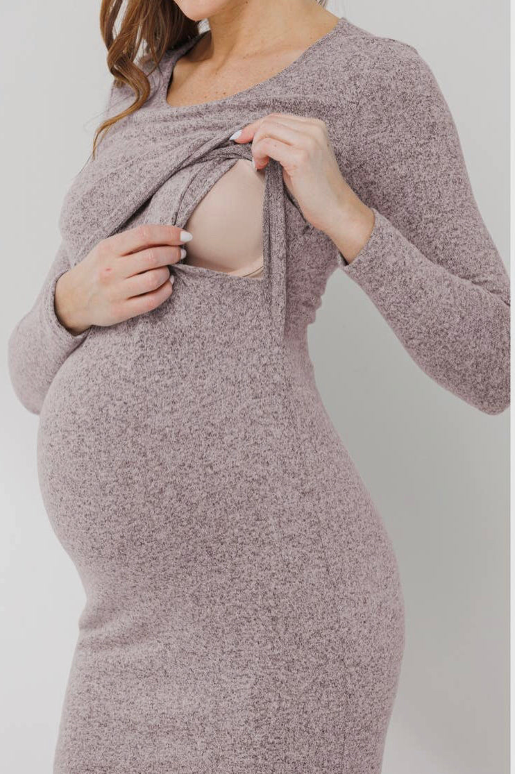 Hello Miz Double Layer Long Sleeve Maternity Nursing Dress