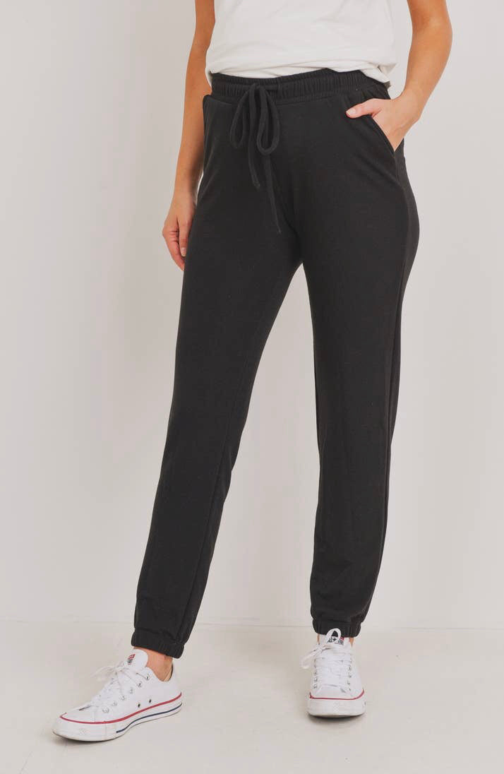 Hello Miz Two-Toned Brushed Terry Maternity Sweatpants, Black