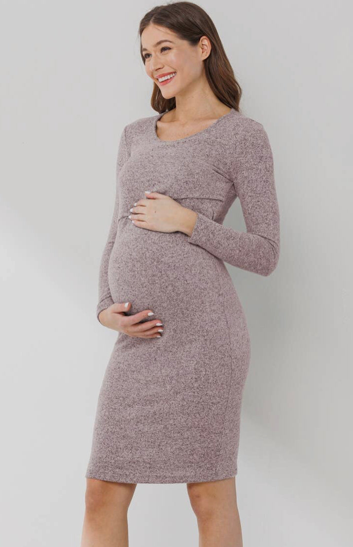 Hello Miz Double Layer Long Sleeve Maternity Nursing Dress