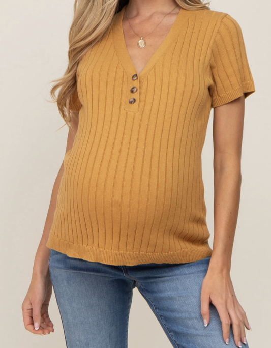 Heyson Maternity Soft Rib Sweater Top with Half Button Detail