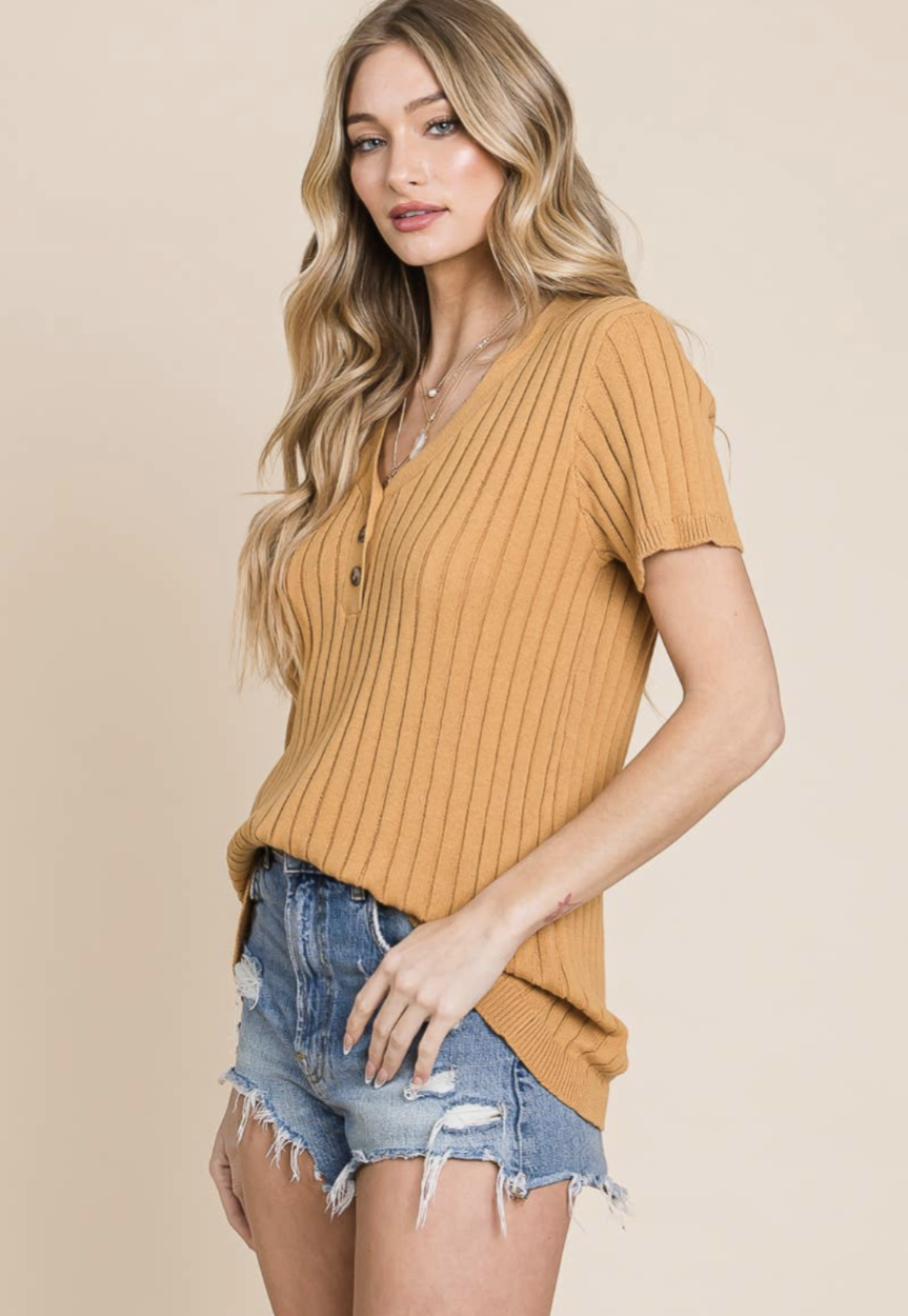 Heyson Maternity Soft Rib Sweater Top with Half Button Detail