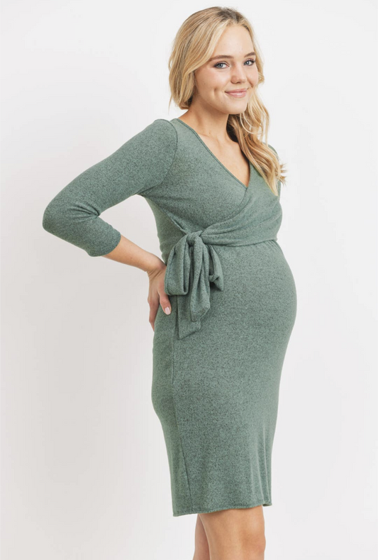 Hello Miz Brushed Hacci Maternity Nursing Wrap Dress