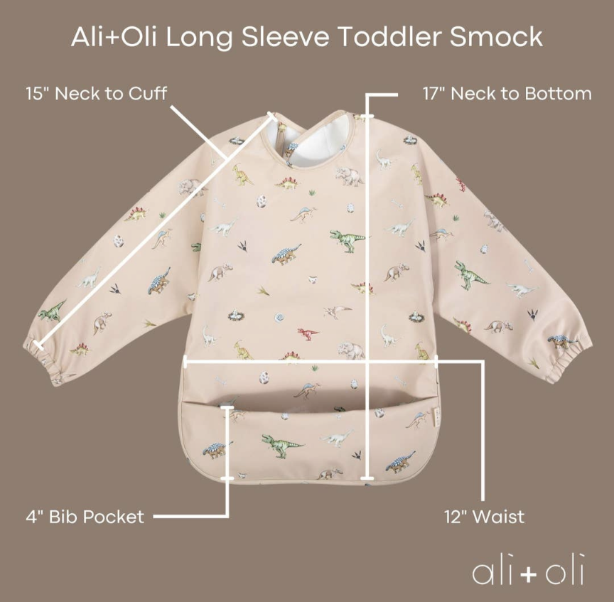 ali+oli 2-piece Smock Bib Long and Short Sleeve Set, Dino Mint