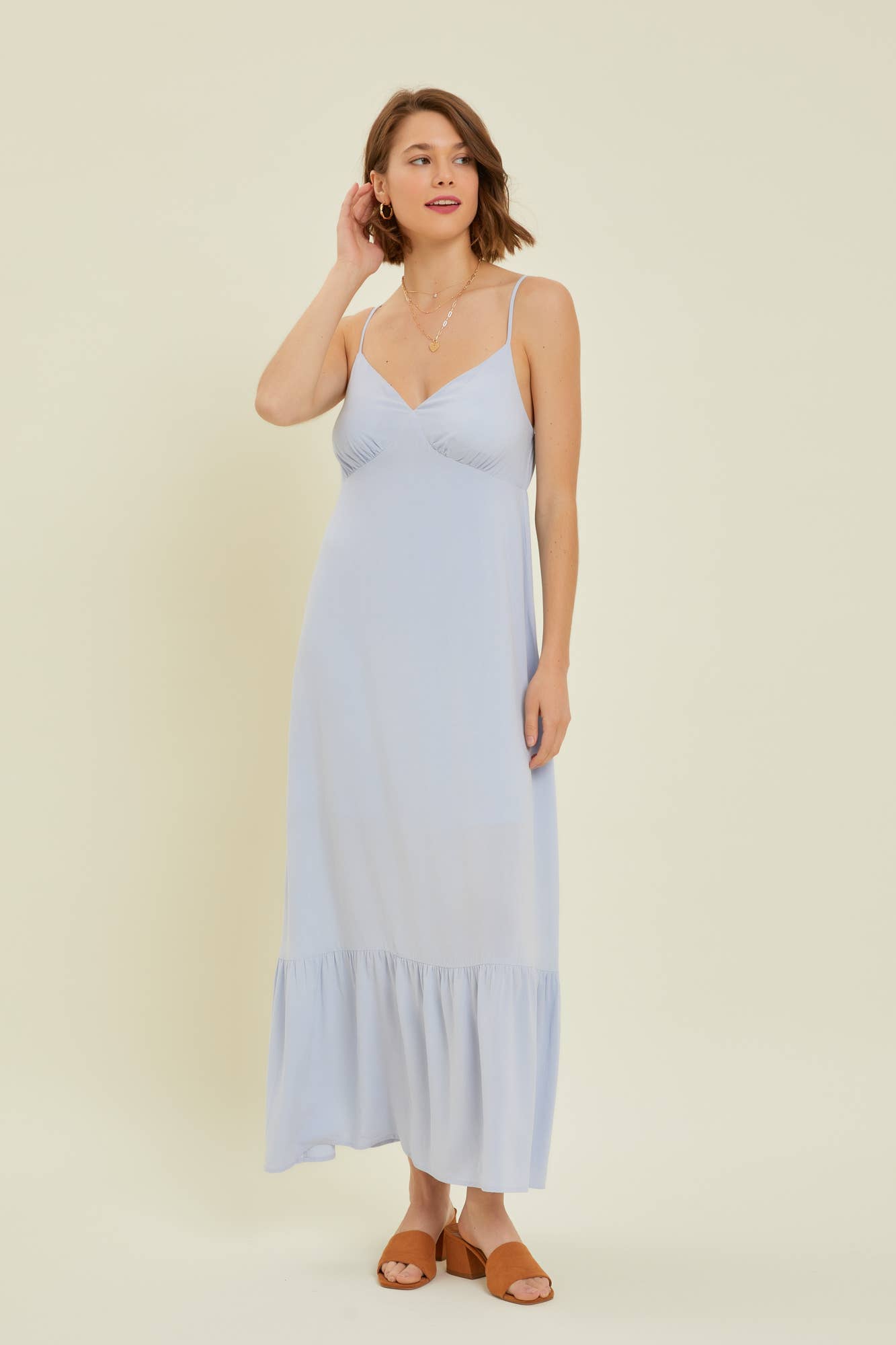 Bump Friendly Linen Blend Cami Tank Midi Dress, Sky