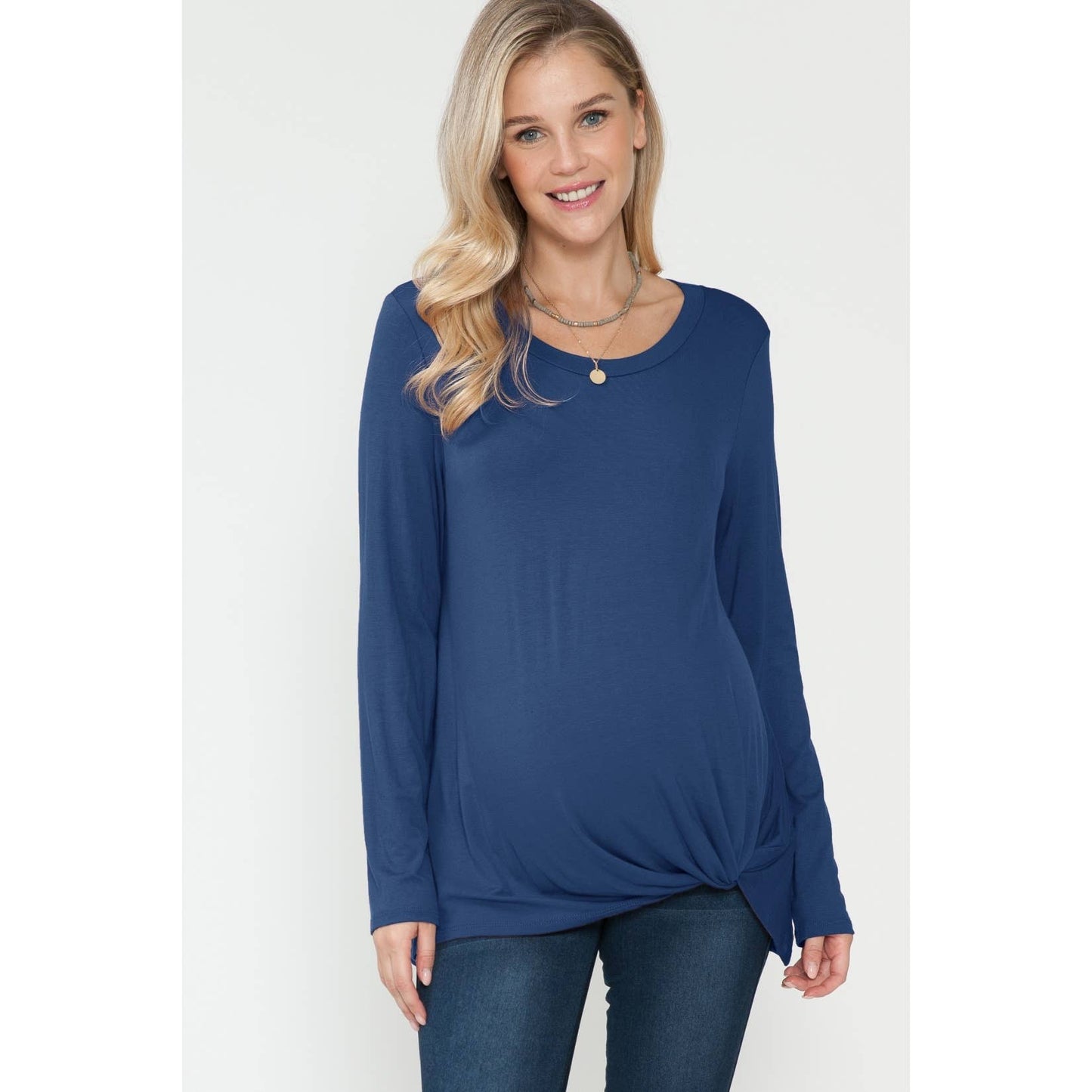 Maternity Front Hem Twist Basic Solid Long Sleeve Solid Top