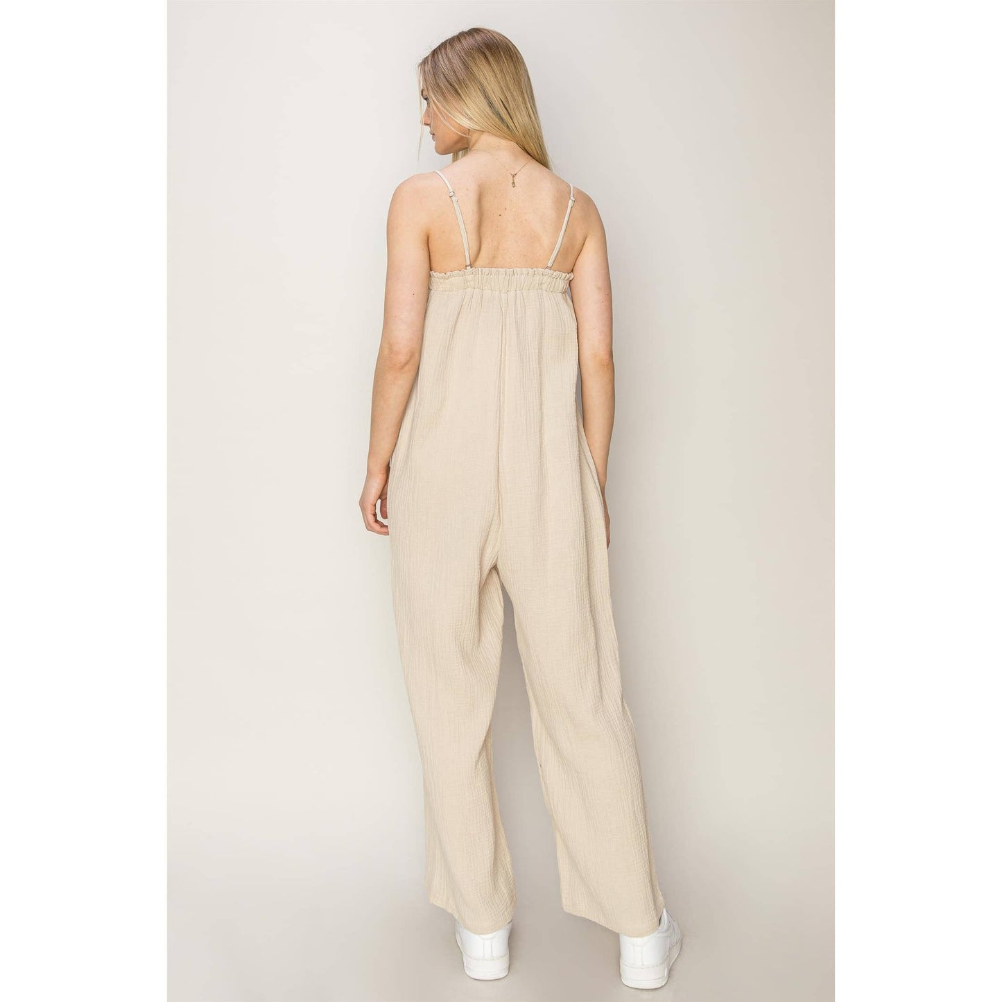 100% Cotton Gauzy Mama Maternity Jumpsuit, Beige