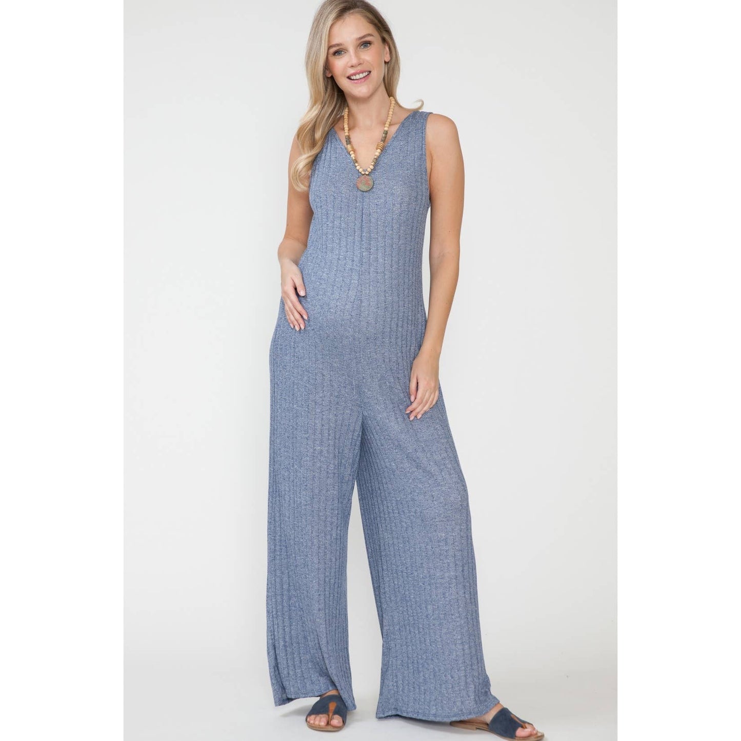 Maternity Maxi Wide Ribbed Jumpsuit & Cardigan 2Pc Set