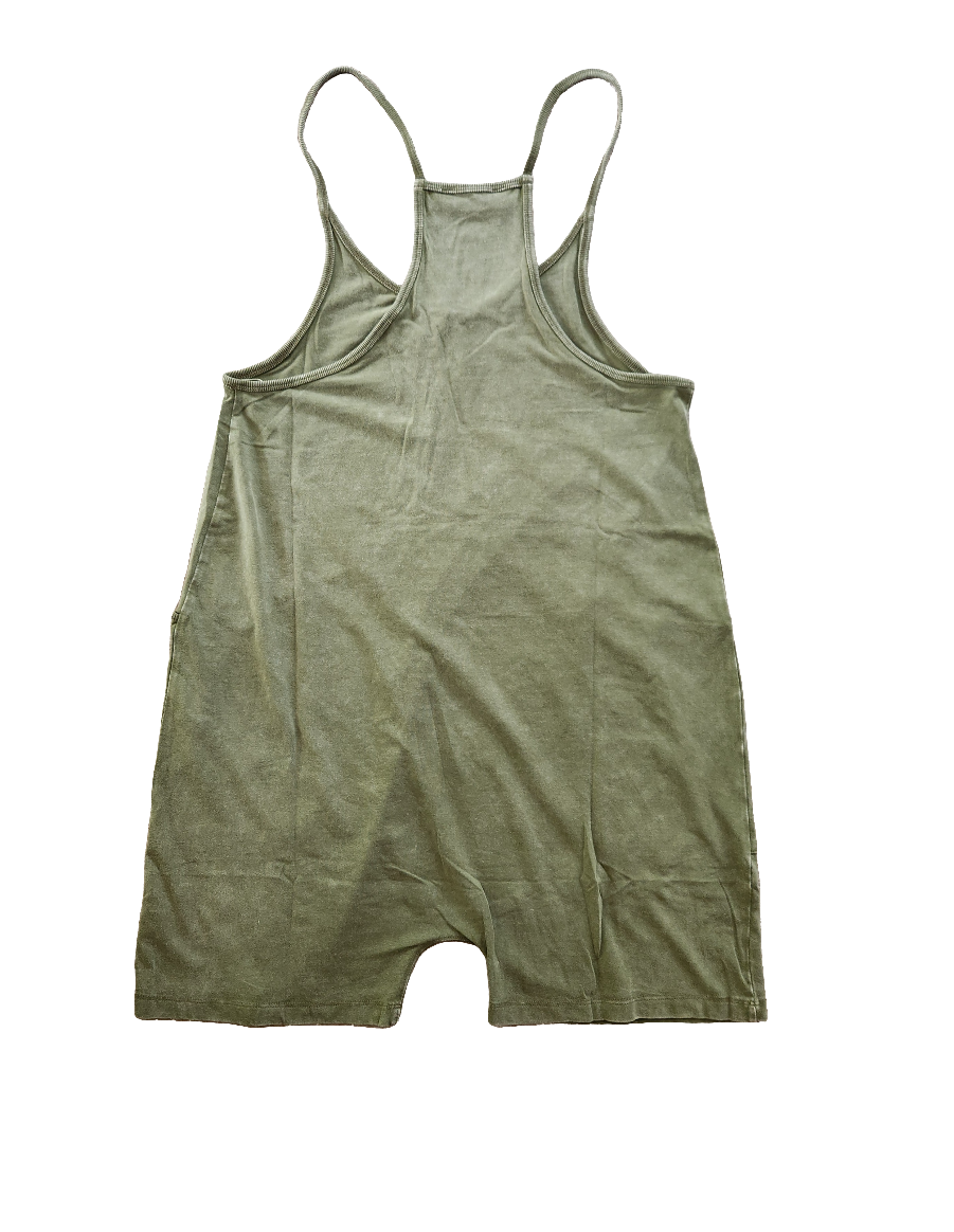 Mineral Wash Cotton Stretch Romper, Olive