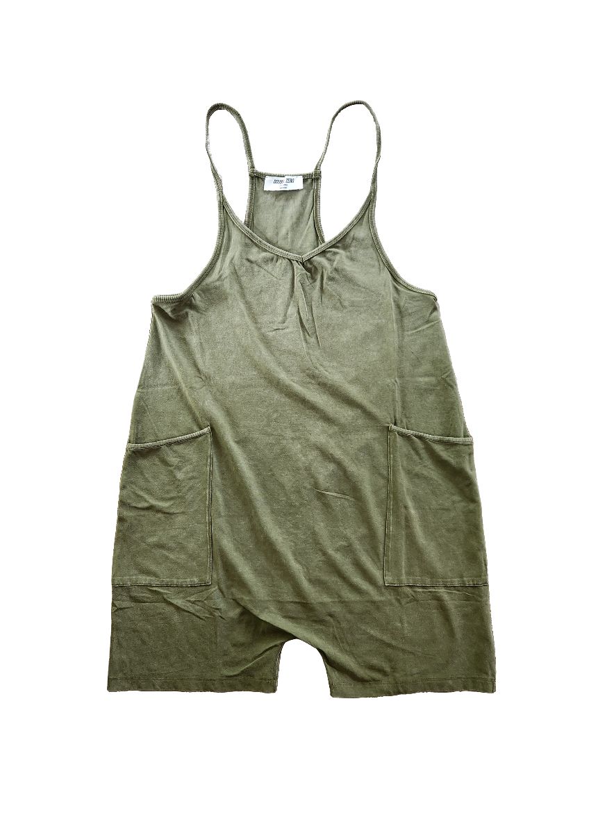 Mineral Wash Cotton Stretch Romper, Olive