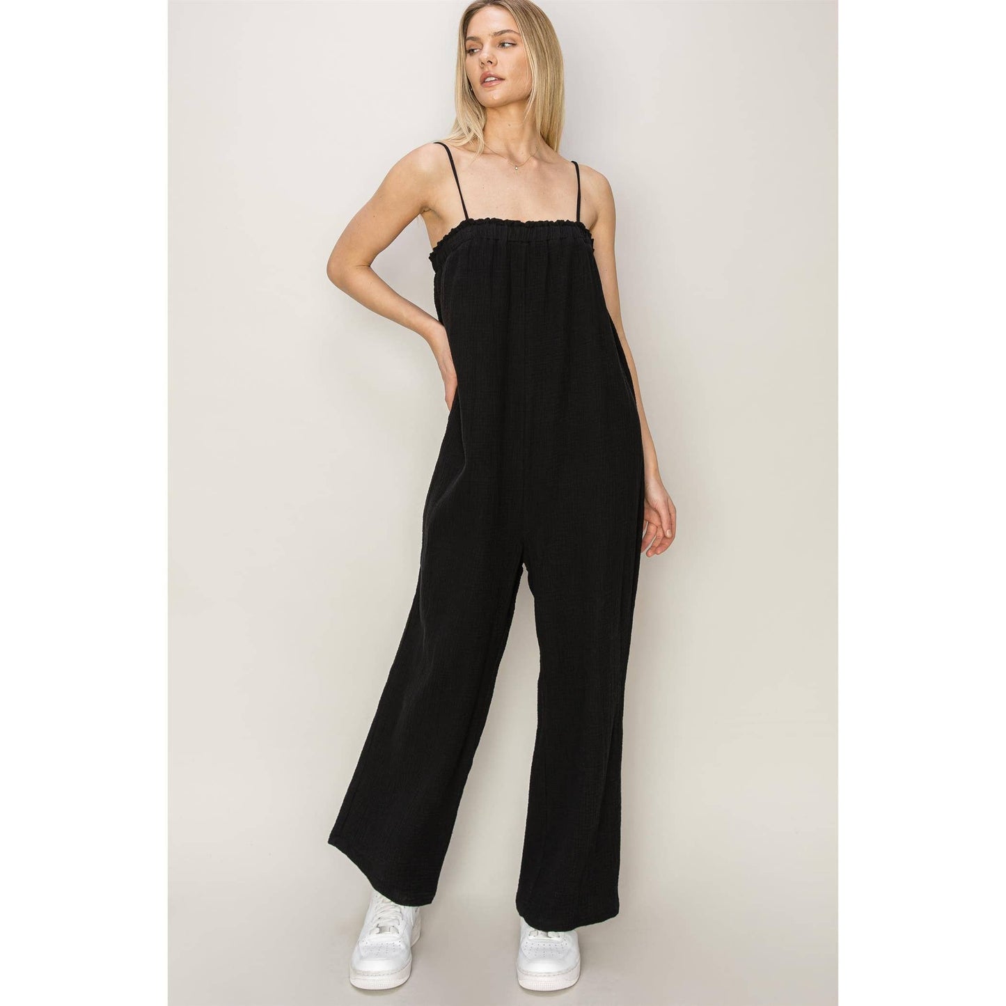 100% Cotton Gauzy Mama Maternity Jumpsuit, Black