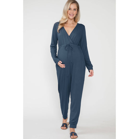 Maternity & Nursing Friendly Wrap Tie Loungewear Relaxed Jumpsuit