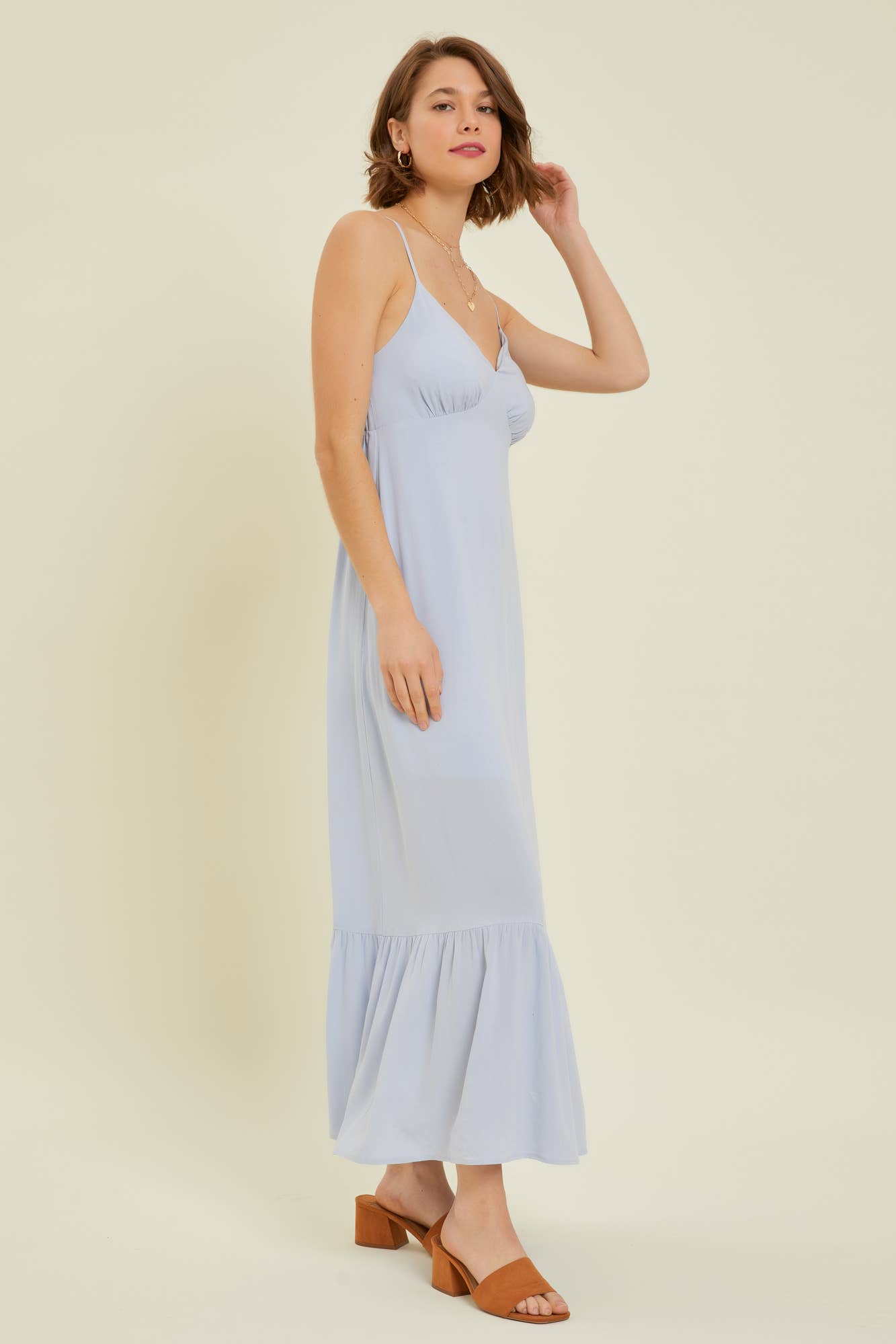 Bump Friendly Linen Blend Cami Tank Midi Dress, Sky