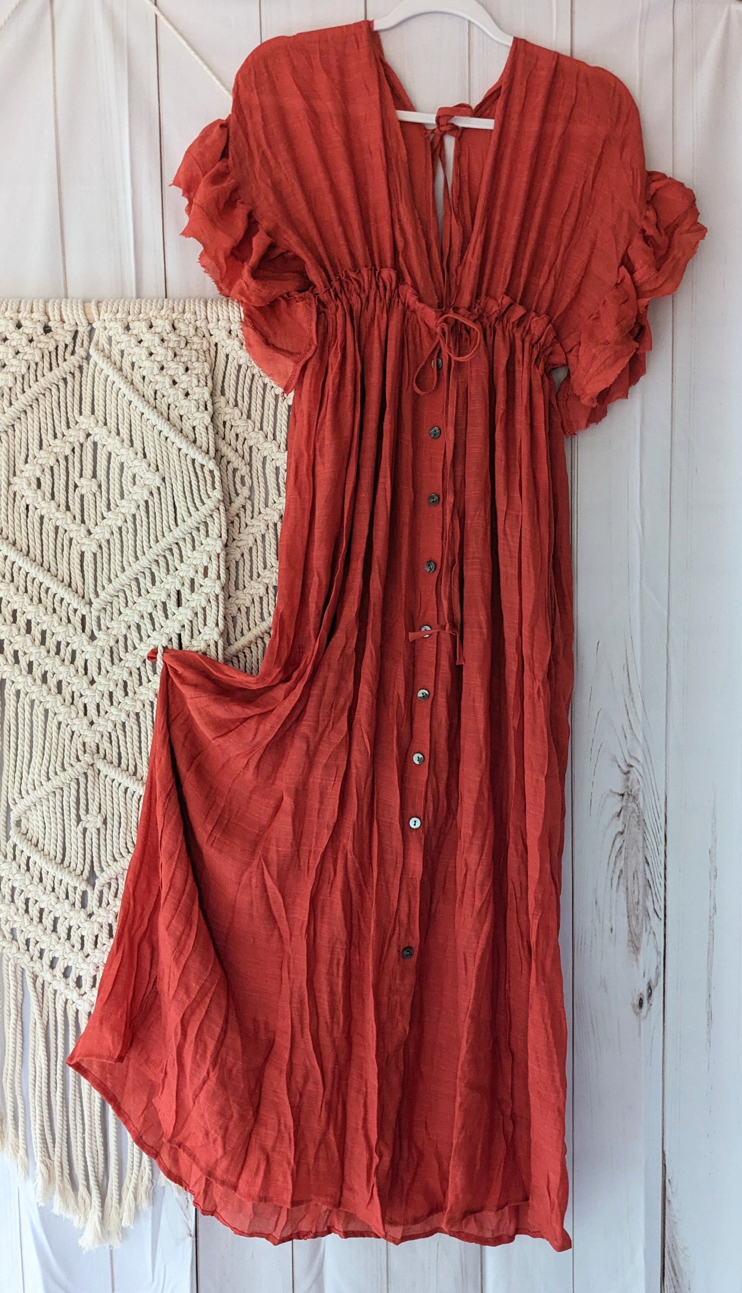 The Boho Bombshell Cotton Blend Photoshoot Gown with Pockets, Rust