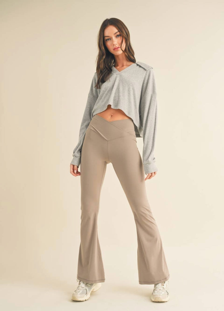 High Waist Crossover Flare Legging, Oat