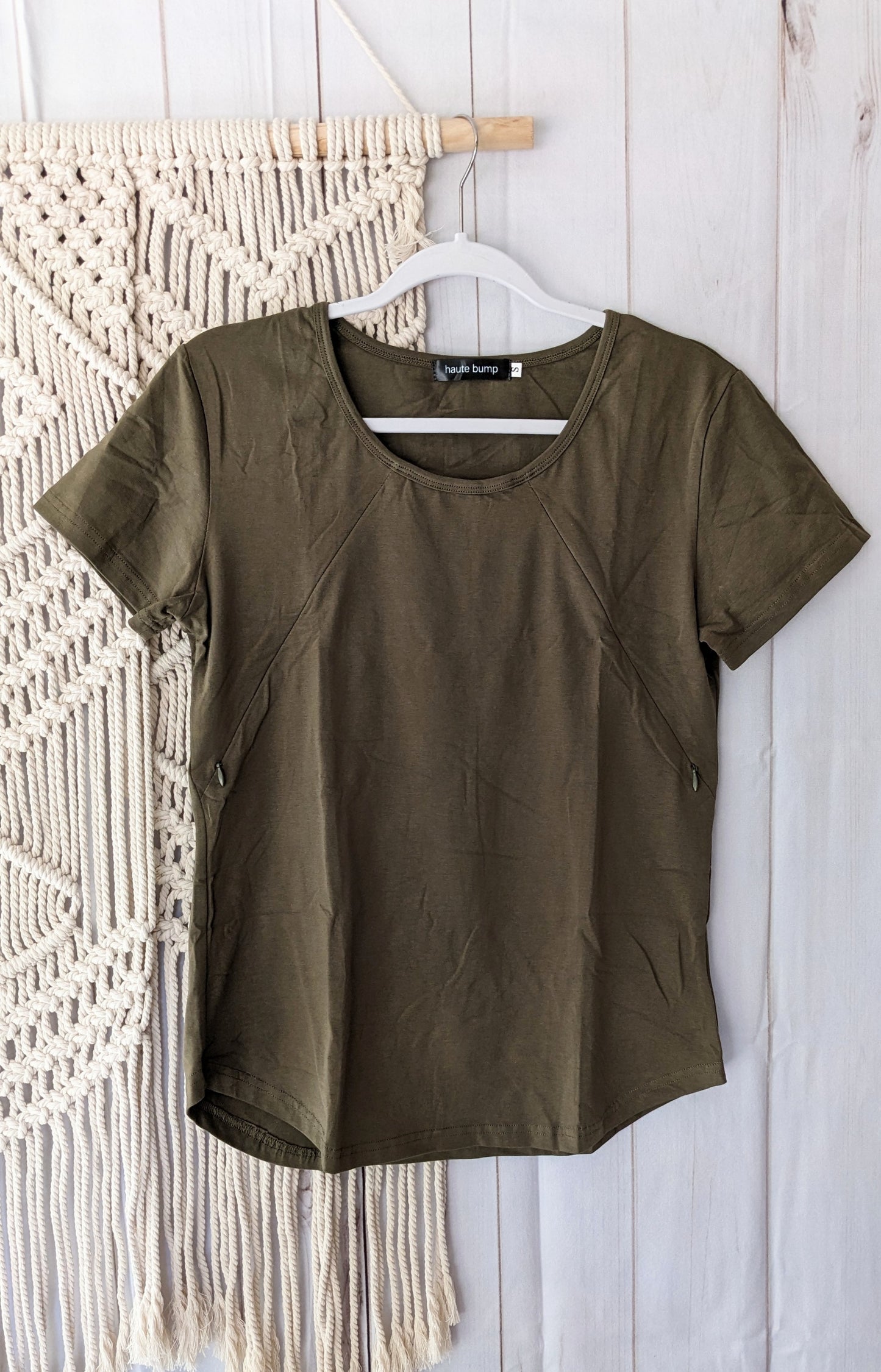 Soft & Stretchy Cotton Round Neck Hidden Zipper Nursing Tee, Olive