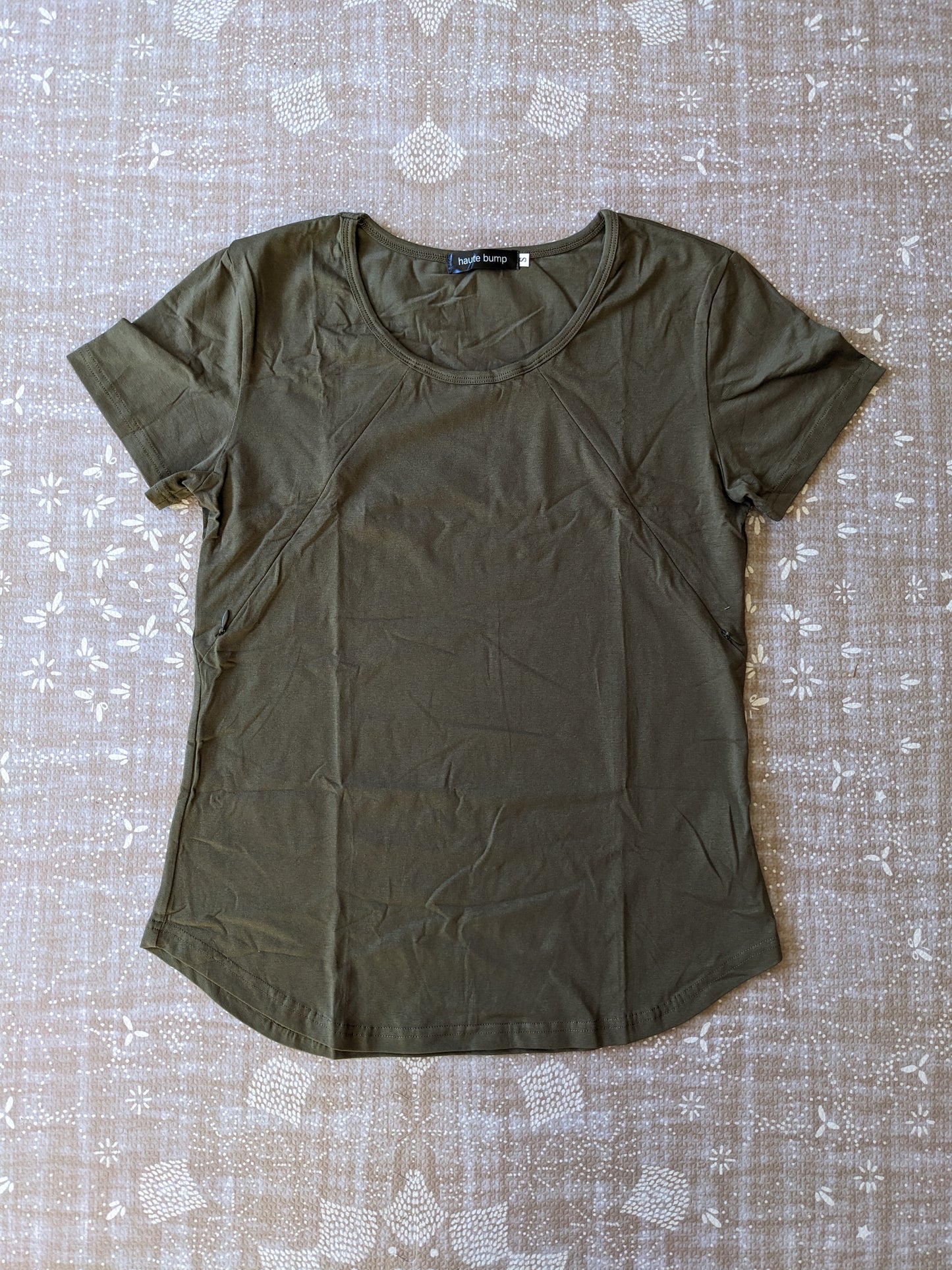 Soft & Stretchy Cotton Round Neck Hidden Zipper Nursing Tee, Olive