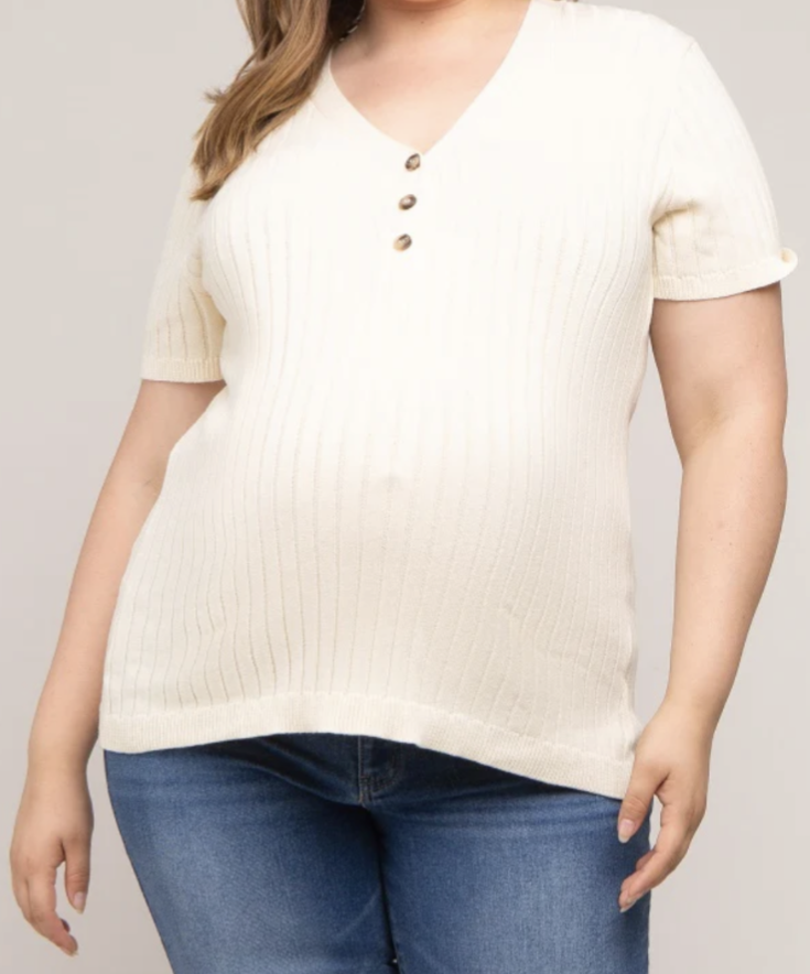 Plus-Size Heyson Soft Rib Sweater Top with Half Button Detail