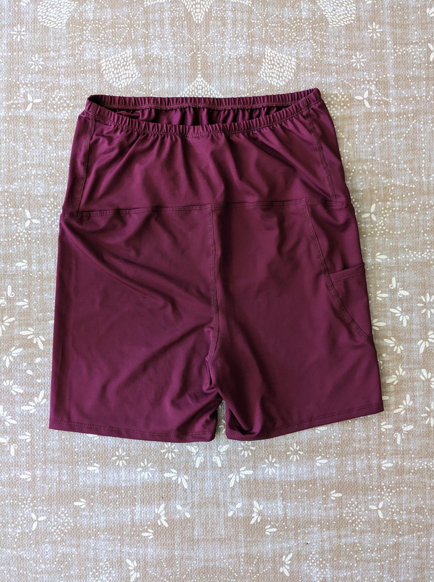 Maternity Biker Shorts with Side Pocket, Burgundy