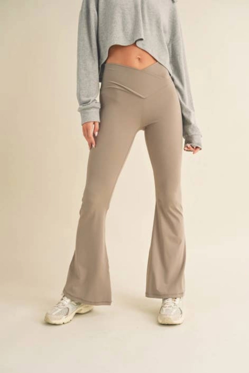 High Waist Crossover Flare Legging, Oat