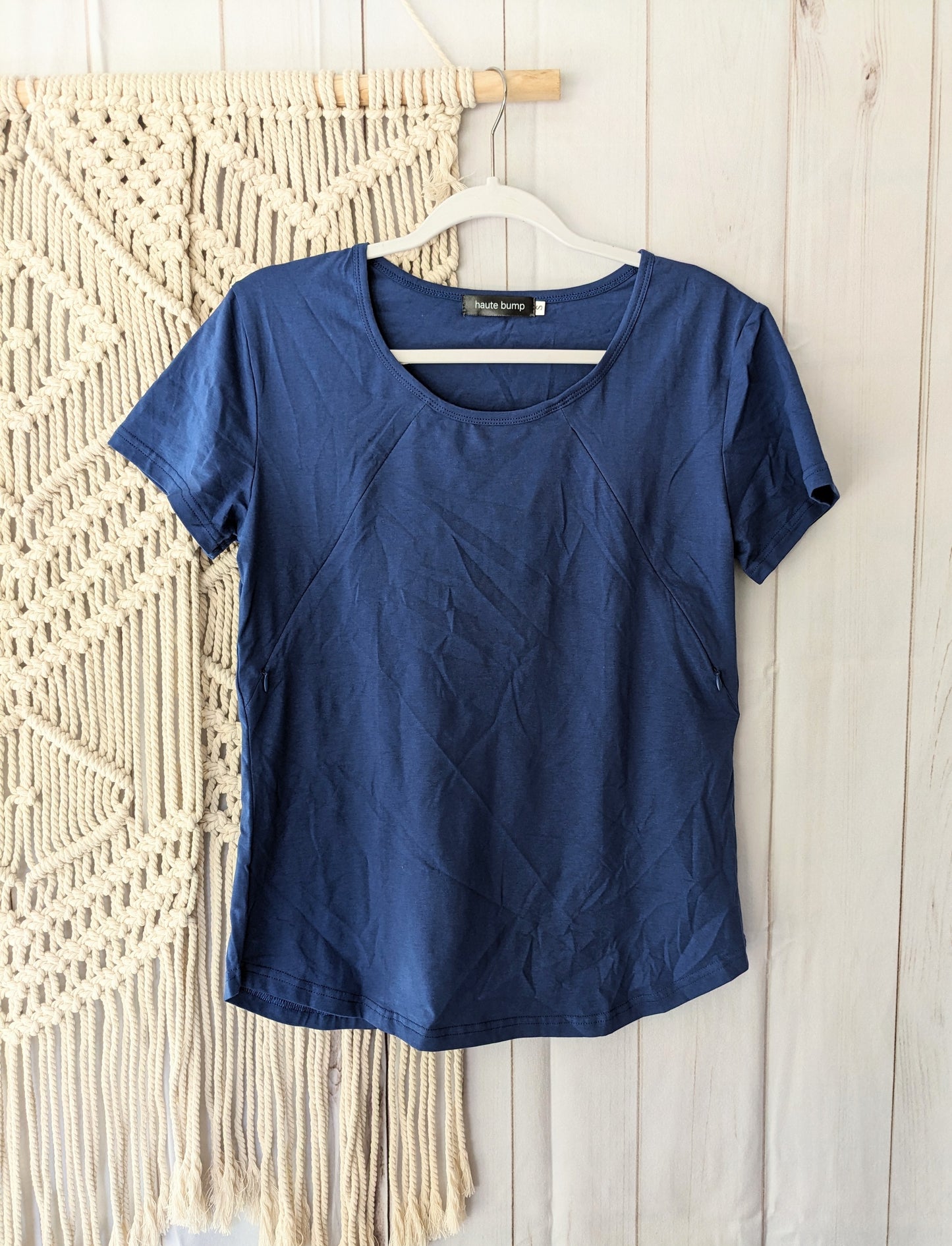 Soft & Stretchy Cotton Round Neck Hidden Zipper Nursing Tee, Blue