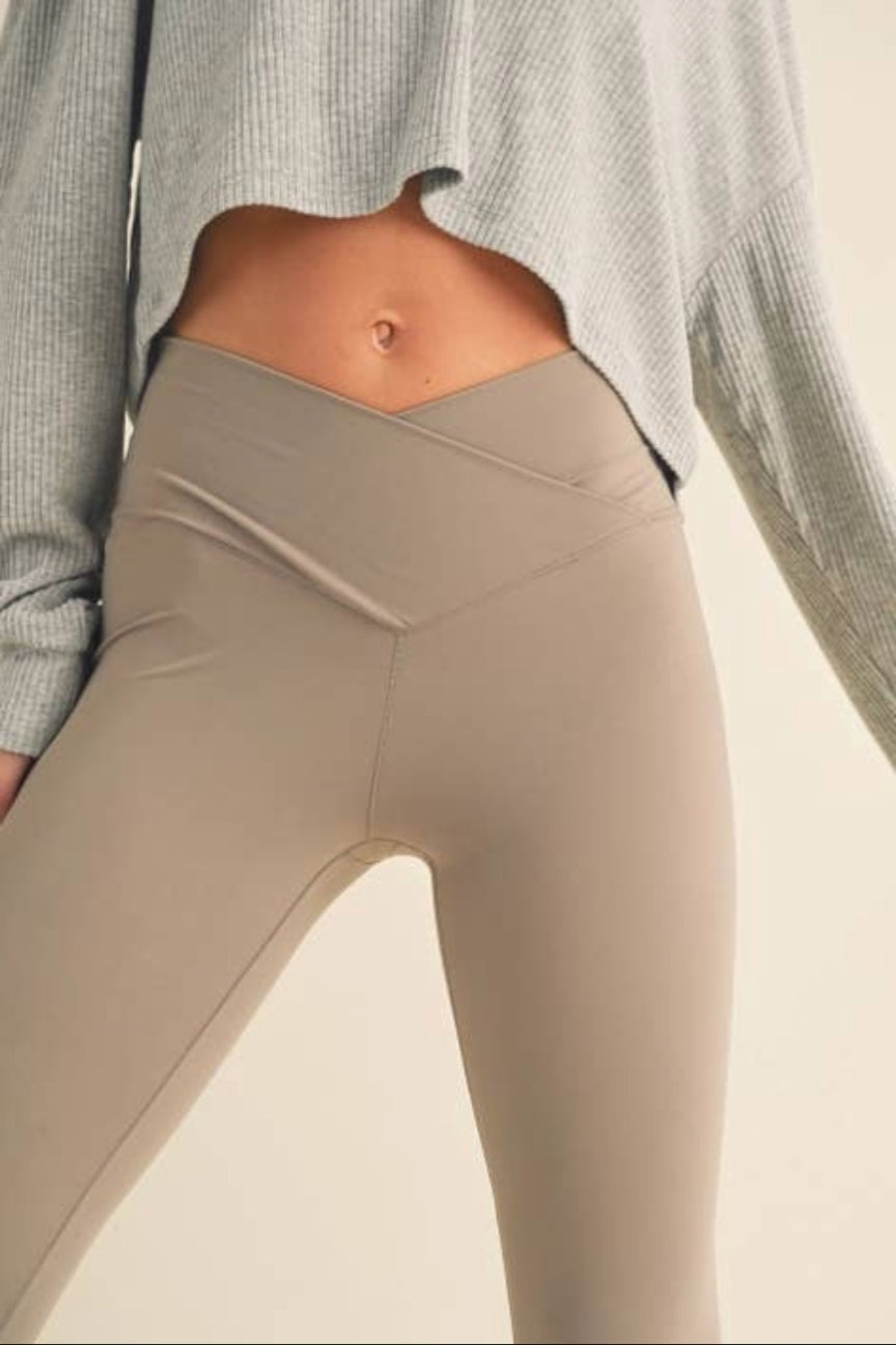 High Waist Crossover Flare Legging, Oat