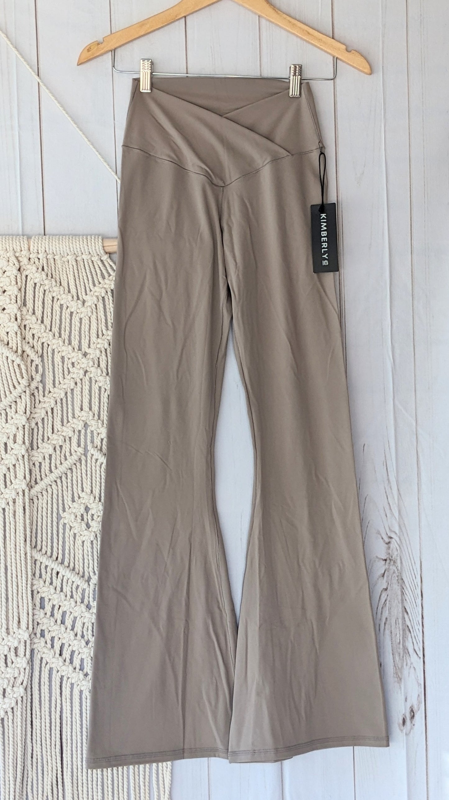 High Waist Crossover Flare Legging, Oat