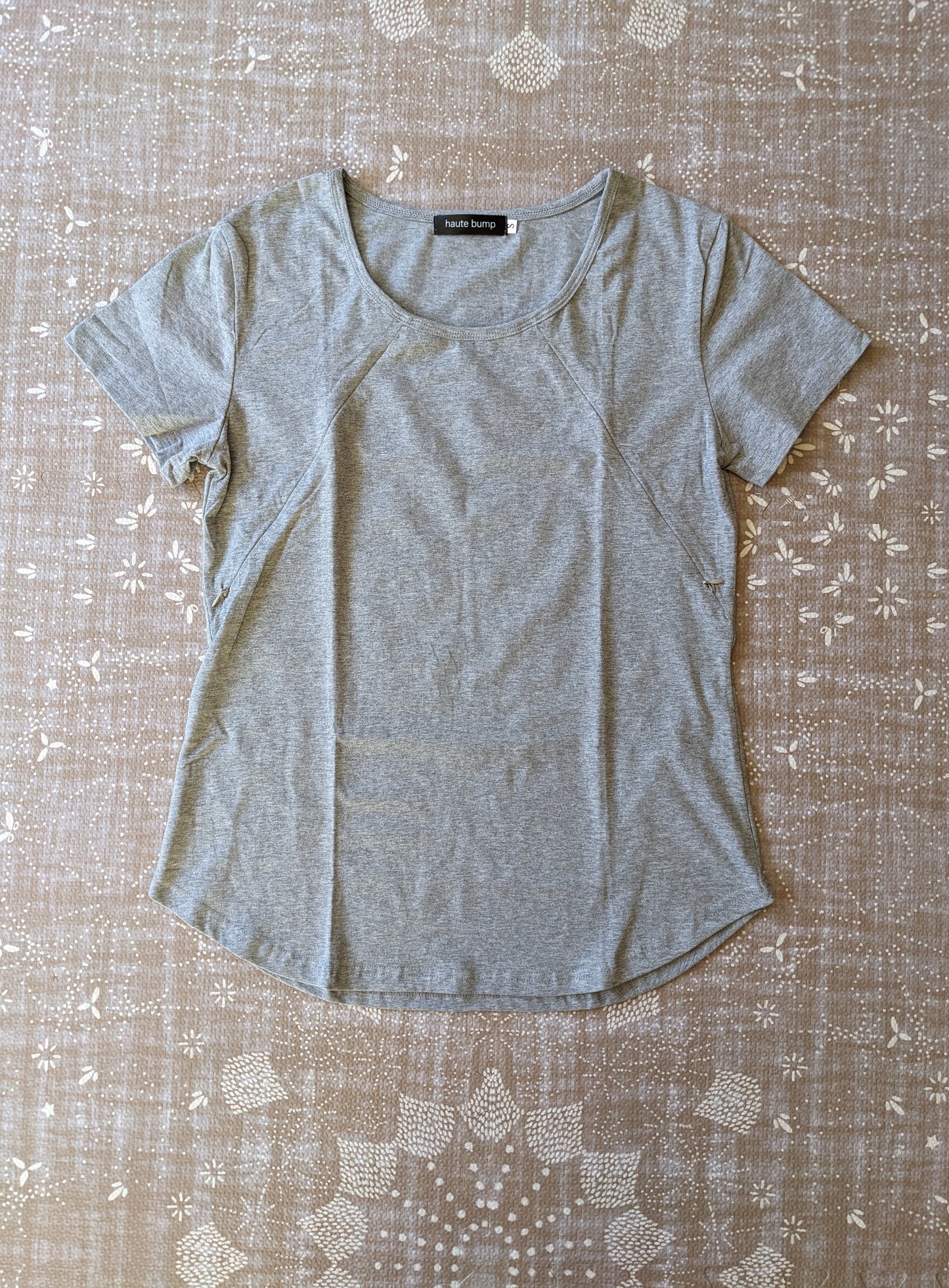 Soft & Stretchy Cotton Round Neck Hidden Zipper Nursing Tee, Grey