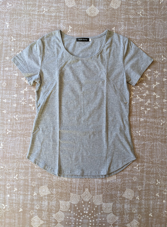 Soft & Stretchy Cotton Round Neck Hidden Zipper Nursing Tee, Grey