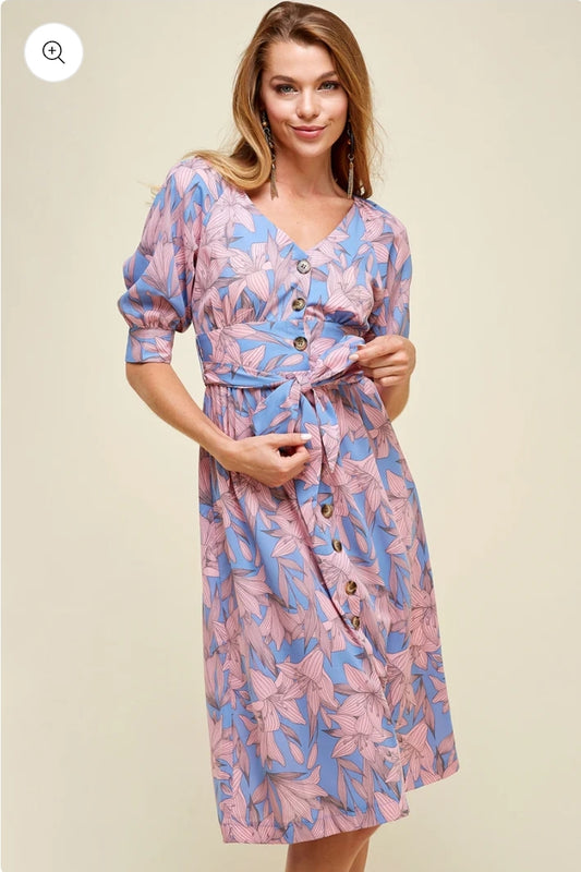 Bahama Mama Nursing Friendly Button Down Midi, Pink