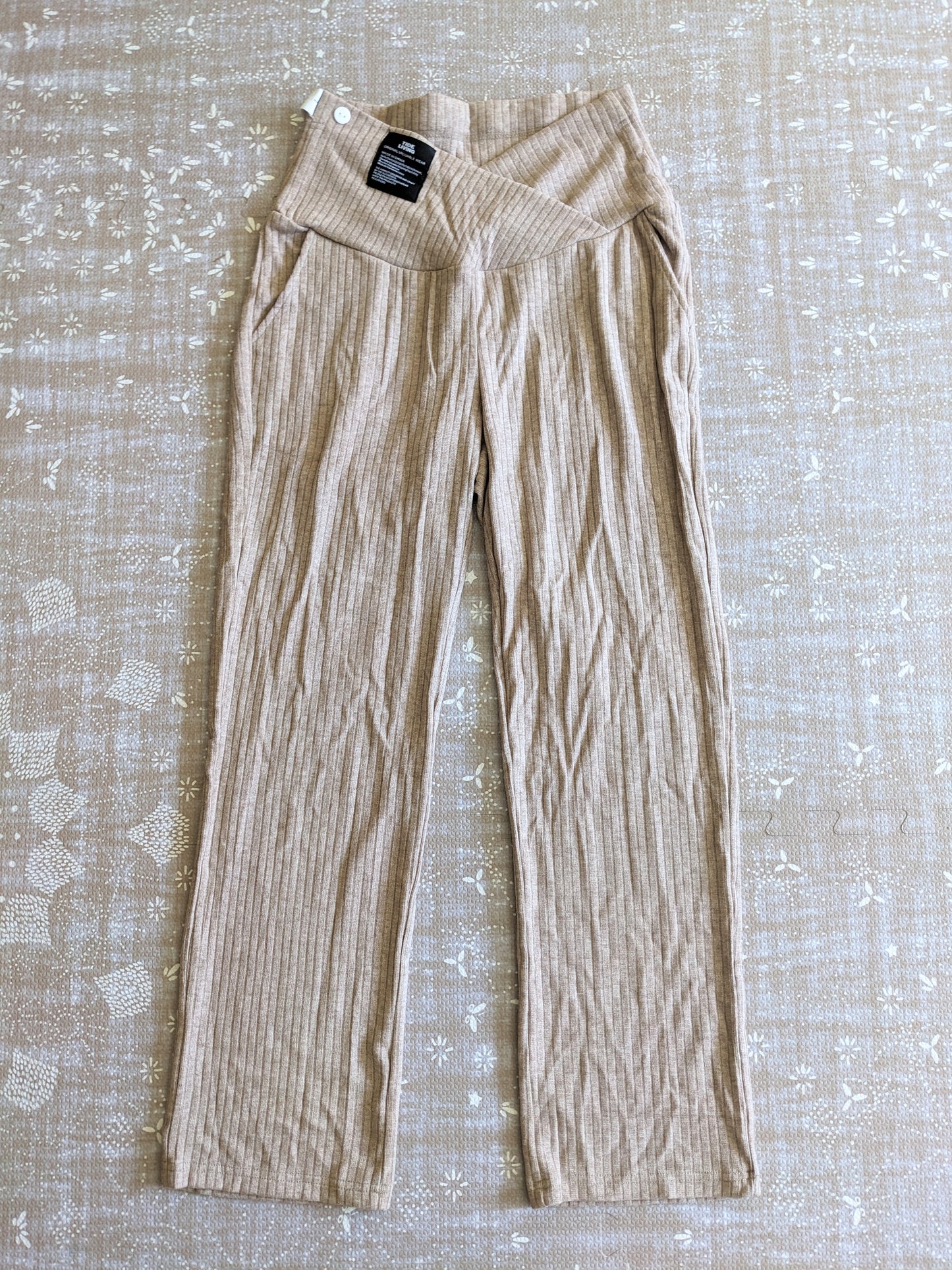 Cotton Blend Plush Ribbed Maternity Straight Leg Lounge Pants, Oat