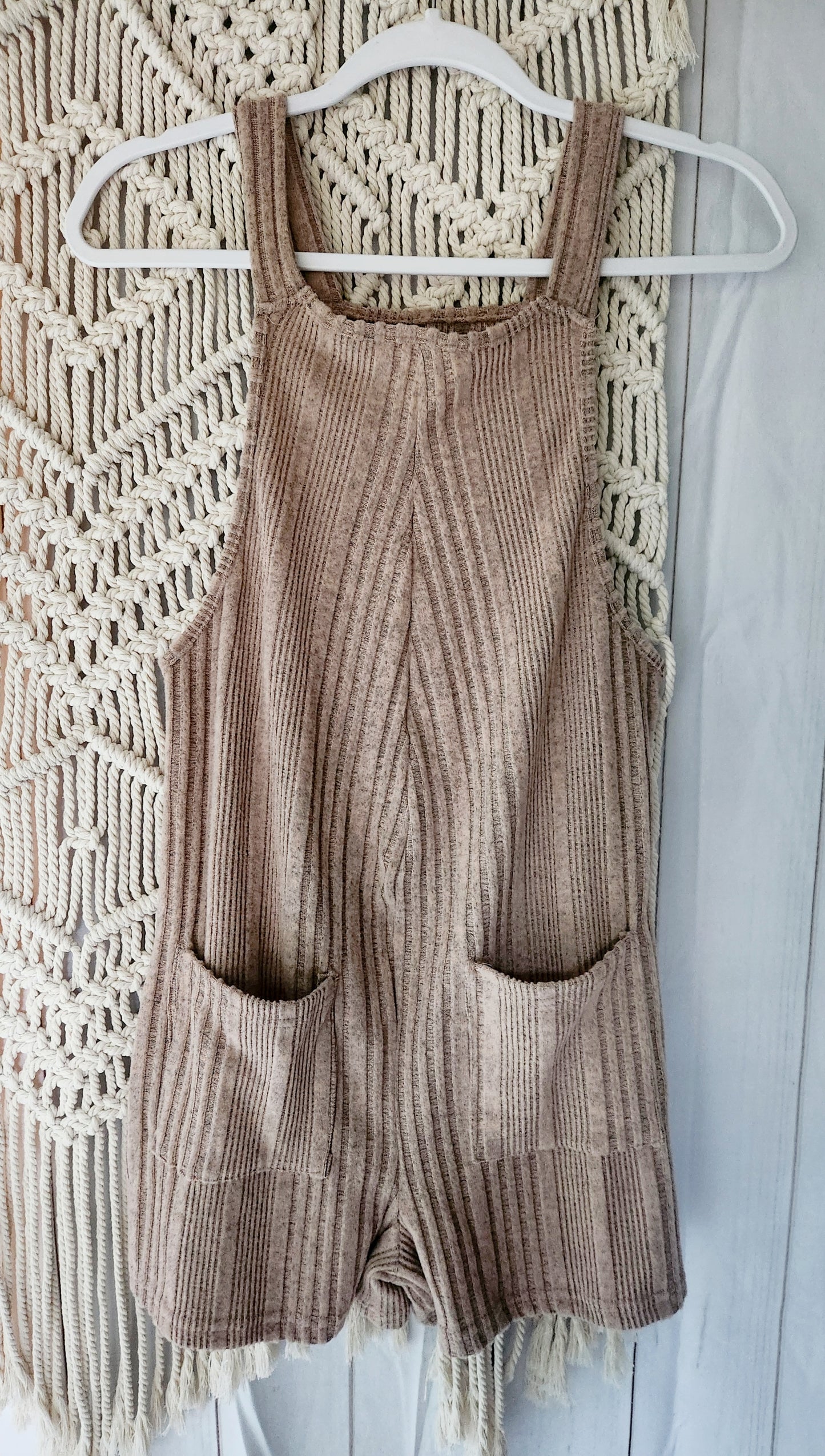 Beach Mama Ribbed Knit Maternity Romper, Sand