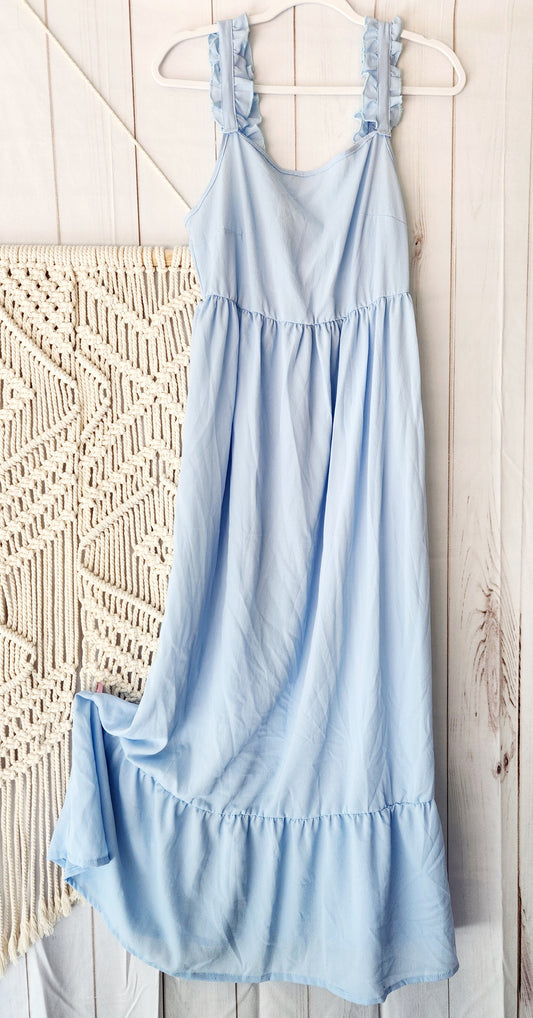 Sweet Mama Tie Back Tiered Maxi Dress, Baby Blue