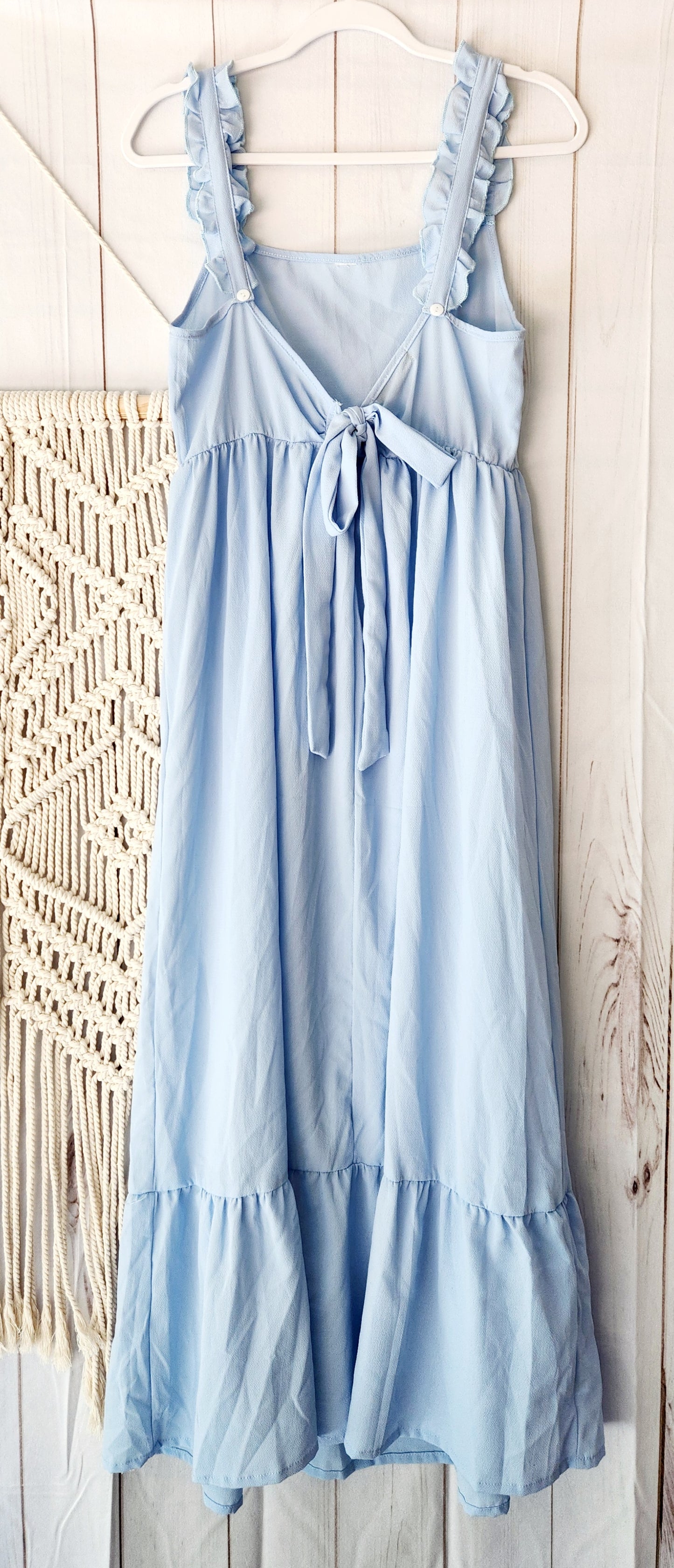 Sweet Mama Tie Back Tiered Maxi Dress, Baby Blue